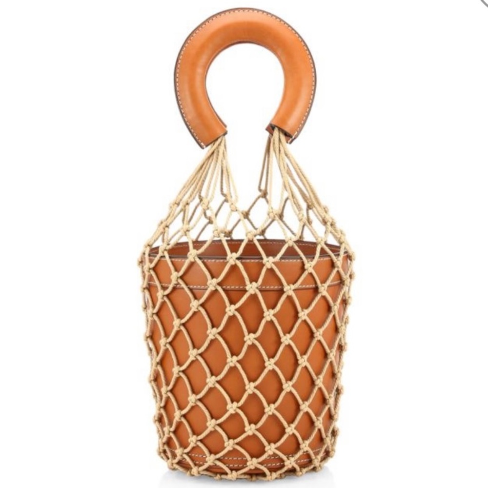 NWT - Staud Moreau Leather and Net Bucket Bag, brown leather retail $375